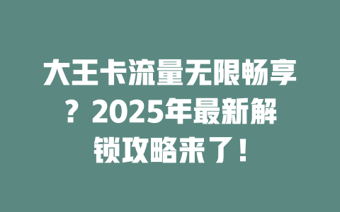 大王卡流量无限畅享？2025年最新解锁攻略来了！