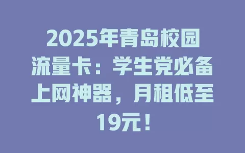 2025年青岛校园流量卡：学生党必备上网神器，月租低至19元！