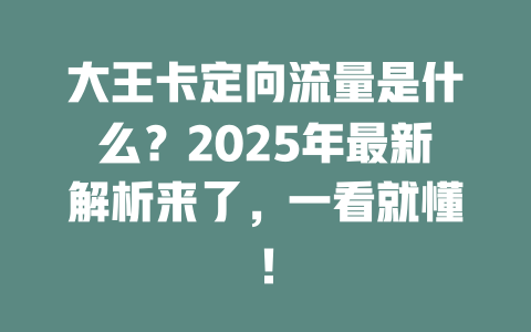 大王卡定向流量是什么？2025年最新解析来了，一看就懂！