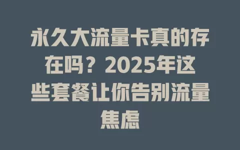 永久大流量卡真的存在吗？2025年这些套餐让你告别流量焦虑