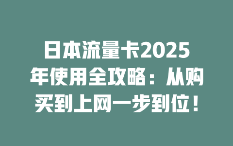 日本流量卡2025年使用全攻略：从购买到上网一步到位！