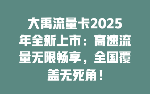 大禹流量卡2025年全新上市：高速流量无限畅享，全国覆盖无死角！