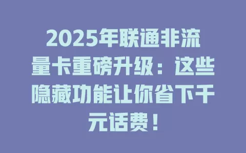 2025年联通非流量卡重磅升级:这些隐藏功能让你省下千元话费!