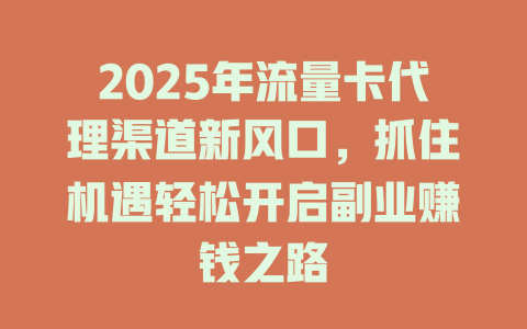2025年流量卡代理渠道新风口,抓住机遇轻松开启副业赚钱之路