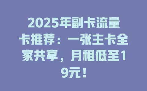 2025年副卡流量卡推荐：一张主卡全家共享，月租低至19元！