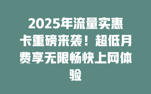 2025年流量实惠卡重磅来袭！超低月费享无限畅快上网体验
