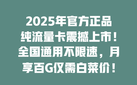 2025年官方正品纯流量卡震撼上市！全国通用不限速，月享百G仅需白菜价！