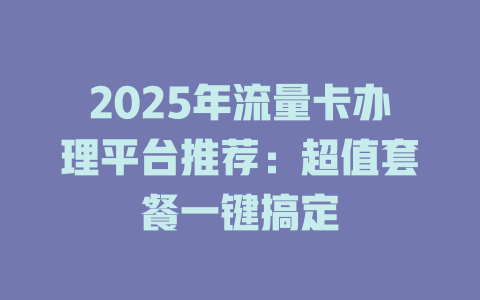 2025年流量卡办理平台推荐：超值套餐一键搞定