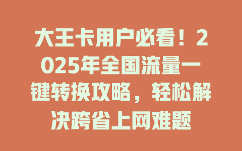 大王卡用户必看！2025年全国流量一键转换攻略，轻松解决跨省上网难题
