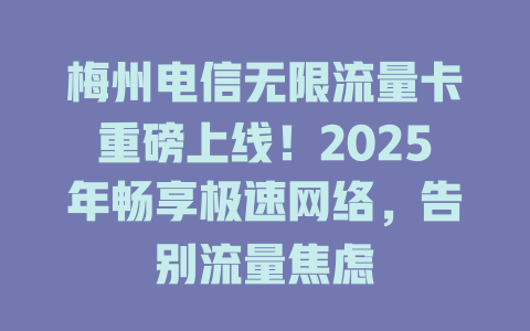 梅州电信无限流量卡重磅上线！2025年畅享极速网络，告别流量焦虑