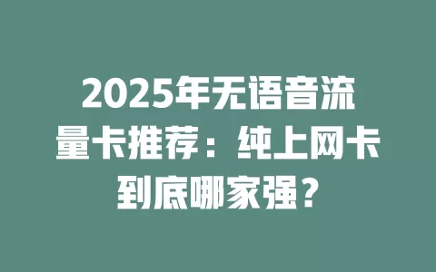 2025年无语音流量卡推荐：纯上网卡到底哪家强？