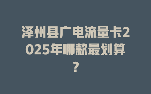 泽州县广电流量卡2025年哪款最划算？