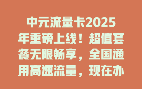 中元流量卡2025年重磅上线！超值套餐无限畅享，全国通用高速流量，现在办理立享优惠！