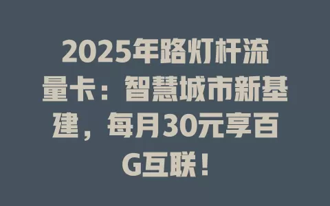 2025年路灯杆流量卡：智慧城市新基建，每月30元享百G互联！