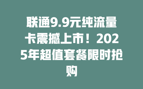 联通9.9元纯流量卡震撼上市！2025年超值套餐限时抢购