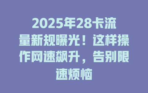 2025年28卡流量新规曝光！这样操作网速飙升，告别限速烦恼
