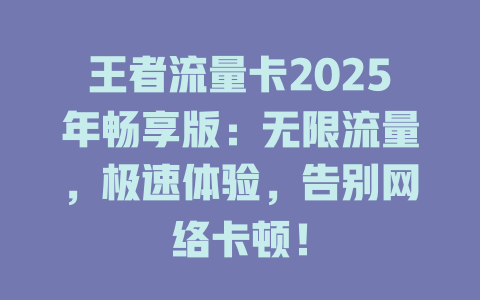 王者流量卡2025年畅享版：无限流量，极速体验，告别网络卡顿！