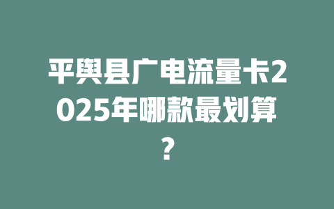 平舆县广电流量卡2025年哪款最划算？