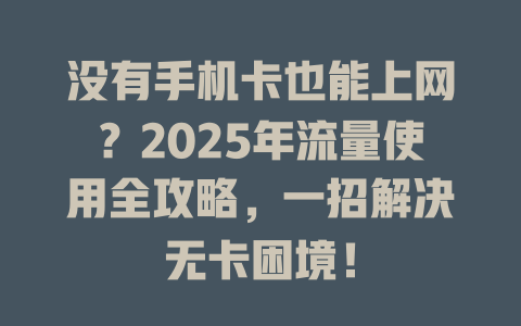 没有手机卡也能上网？2025年流量使用全攻略，一招解决无卡困境！