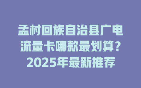 孟村回族自治县广电流量卡哪款最划算？2025年最新推荐