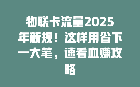 物联卡流量2025年新规！这样用省下一大笔，速看血赚攻略