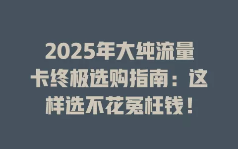 2025年大纯流量卡终极选购指南：这样选不花冤枉钱！