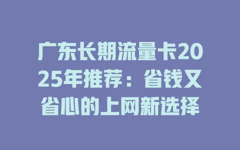 广东长期流量卡2025年推荐：省钱又省心的上网新选择