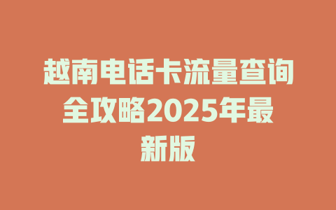 越南电话卡流量查询全攻略2025年最新版