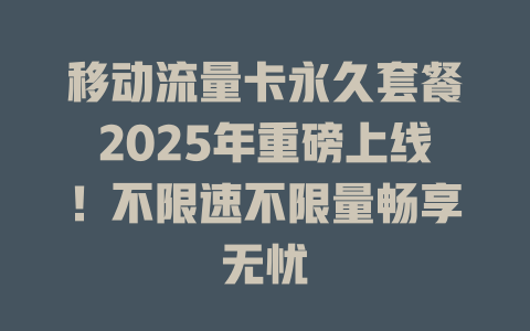 移动流量卡永久套餐2025年重磅上线！不限速不限量畅享无忧