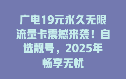 广电19元永久无限流量卡震撼来袭!自选靓号,2025年畅享无忧