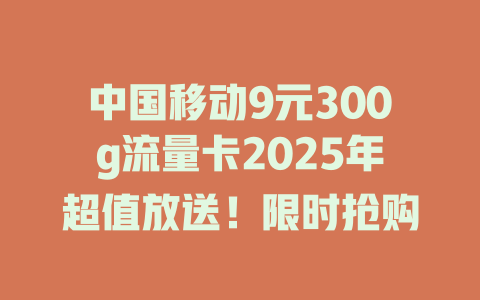 中国移动9元300g流量卡2025年超值放送！限时抢购