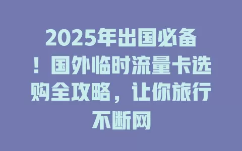 2025年出国必备！国外临时流量卡选购全攻略，让你旅行不断网