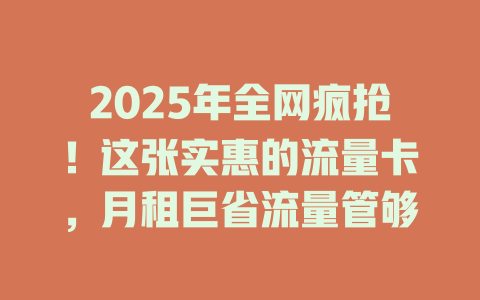 2025年全网疯抢！这张实惠的流量卡，月租巨省流量管够