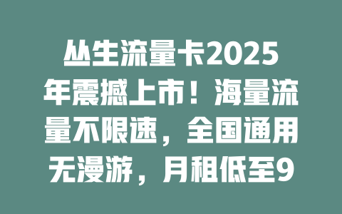丛生流量卡2025年震撼上市！海量流量不限速，全国通用无漫游，月租低至9元！