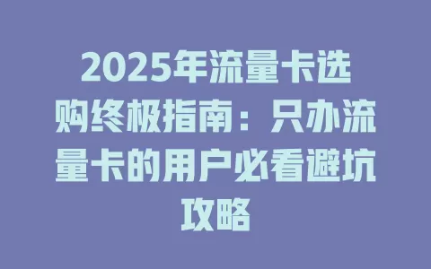 2025年流量卡选购终极指南：只办流量卡的用户必看避坑攻略