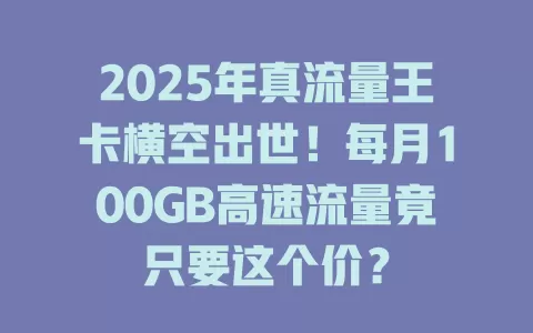 2025年真流量王卡横空出世！每月100GB高速流量竟只要这个价？