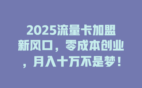 2025流量卡加盟新风口，零成本创业，月入十万不是梦！