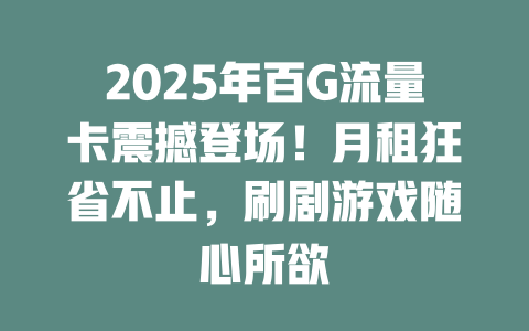2025年百G流量卡震撼登场！月租狂省不止，刷剧游戏随心所欲