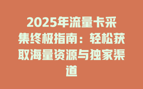 2025年流量卡采集终极指南：轻松获取海量资源与独家渠道