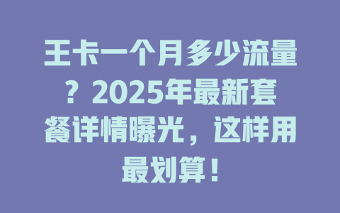 王卡一个月多少流量？2025年最新套餐详情曝光，这样用最划算！