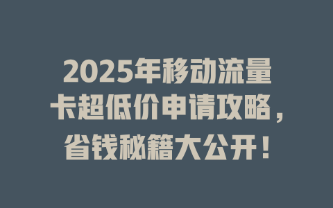 2025年移动流量卡超低价申请攻略，省钱秘籍大公开！