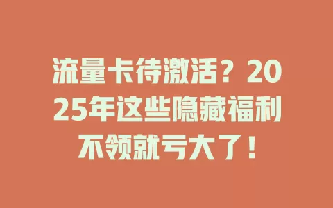 流量卡待激活？2025年这些隐藏福利不领就亏大了！