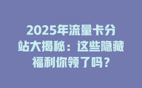 2025年流量卡分站大揭秘：这些隐藏福利你领了吗？