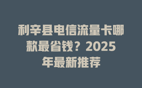 利辛县电信流量卡哪款最省钱？2025年最新推荐