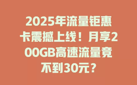 2025年流量钜惠卡震撼上线！月享200GB高速流量竟不到30元？