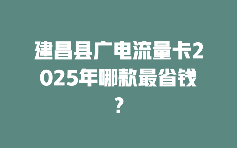 建昌县广电流量卡2025年哪款最省钱？