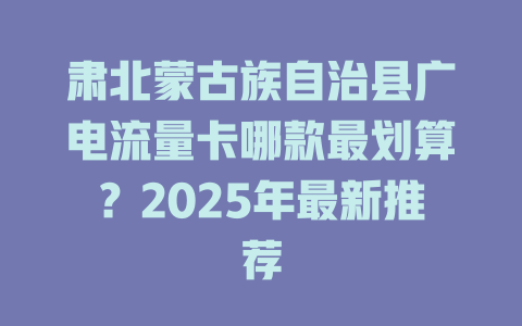 肃北蒙古族自治县广电流量卡哪款最划算？2025年最新推荐