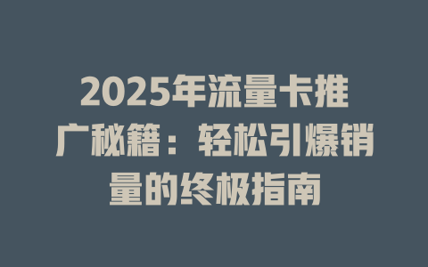 2025年流量卡推广秘籍：轻松引爆销量的终极指南