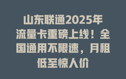 山东联通2025年流量卡重磅上线！全国通用不限速，月租低至惊人价