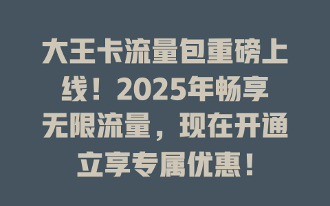 大王卡流量包重磅上线！2025年畅享无限流量，现在开通立享专属优惠！